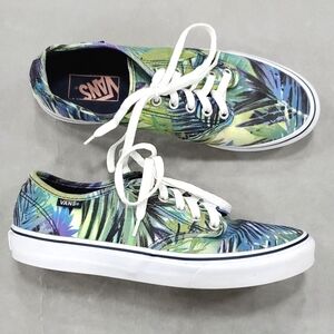 Vans Off The Wall sneakers women's size 8 green blue tropical leaf print canvas